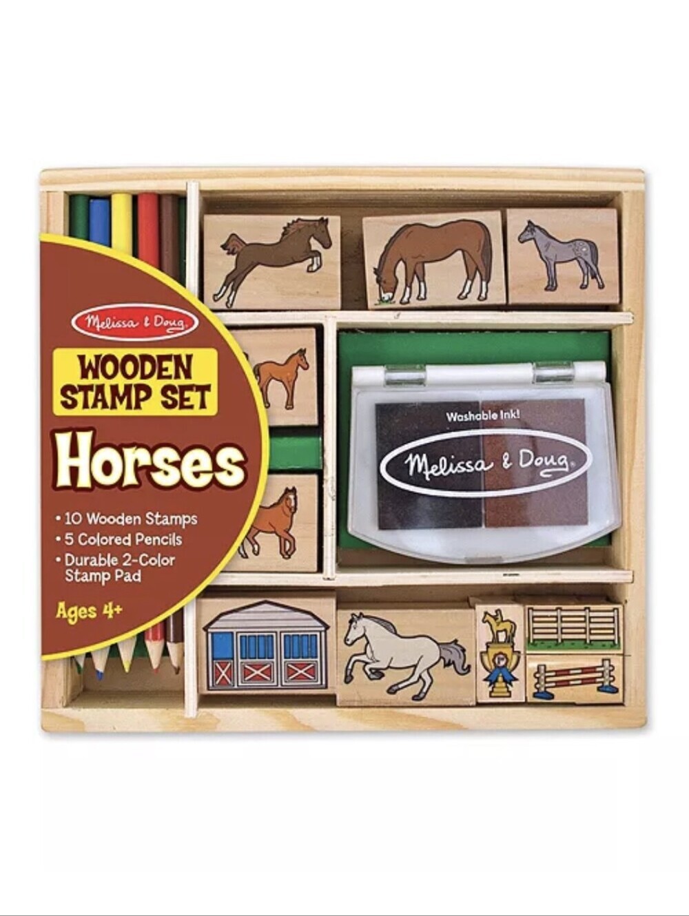 Melissa & Doug NEW IN BOX/SEALED Horses Wooden Stamp Set in Wooden Storage Tray